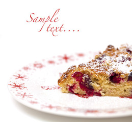 piece of cranberry cake in a christmas plate