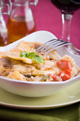 Rice, potatoes and mussels. Tiella di riso, patate e cozze.