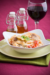 Rice, potatoes and mussels. Tiella di riso, patate e cozze.