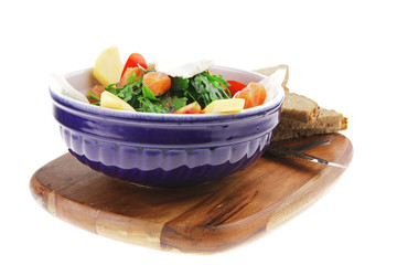 salad with smoked salmon and bread