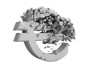 Rendered image of a crumbling Euro symbol