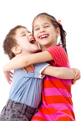 Two funny kids standing together