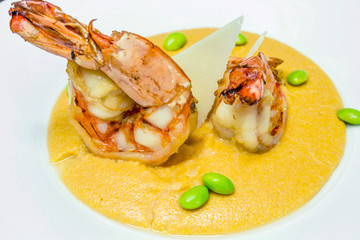 Grilled tiger prawn with polenta