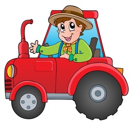 Agriculteur de dessin animé sur tracteur