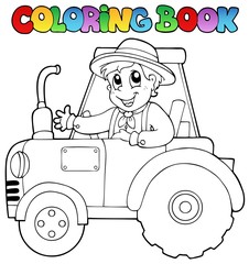 Agriculteur de livre de coloriage sur le tracteur