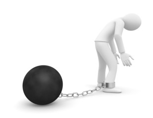 Personnage attach&eacute; &agrave; un boulet