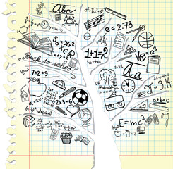 Paper with tree and school symbols