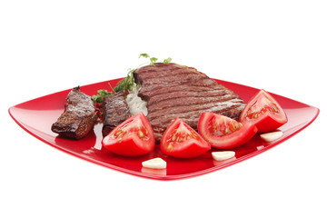 italian cuisine : grilled steak with pasta