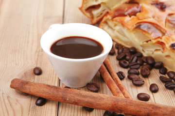 baked food: apple pie and hot coffee