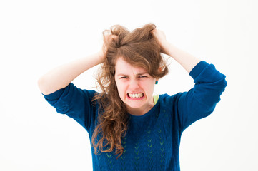 crazy woman making a face