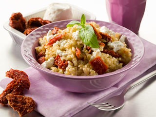 brown rice with ricotta and dried tomatoes