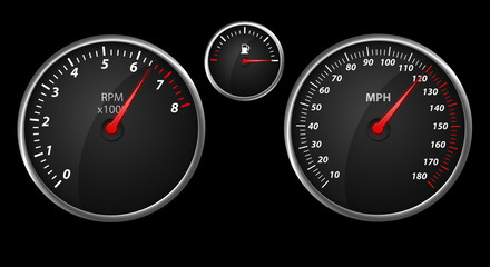 Modern auto speed meter on black,included clipping path