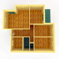 Top view of apartment with walls