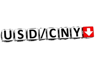 3D Currency USD CNY rate concept symbol button