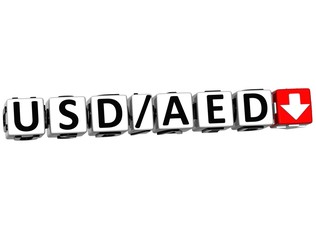 3D Currency USD AED rate concept symbol button