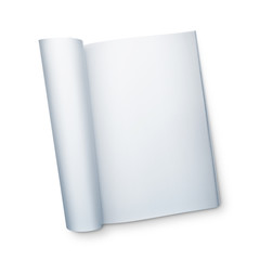Blank open magazine isolated on white