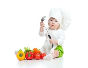 scullion little girl with pan isolated on white