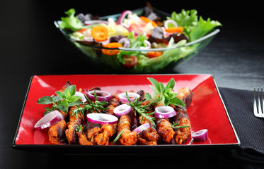 Shashlik with vegetable salad