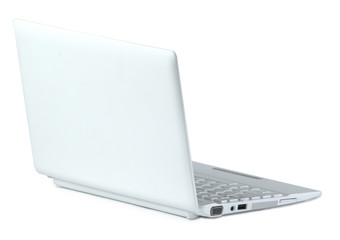 White laptop. Rear view. Isolated on white background