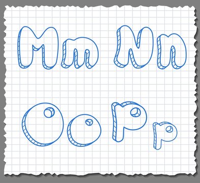 Vector sketch 3d alphabet letters - MNOP
