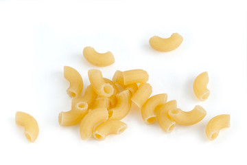 Closeup of a yellow macaroni on a white background