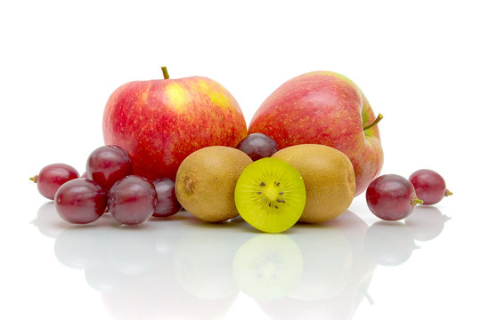 juicy fresh fruits on white background