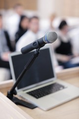 laptop on conference speech podium