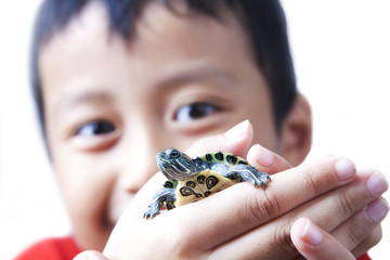 Child and turtle