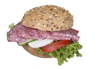 Salami-Ei-Tomaten-Semmel