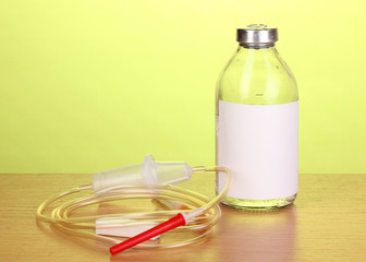 Bottle of intravenous antibiotics and plastic infusion set