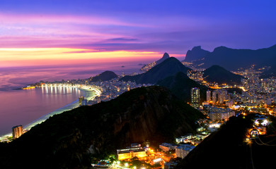 Night view of Copacabana beach and Botafogo in Rio de Janeiro
