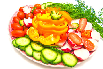 vegetables on a plate on white