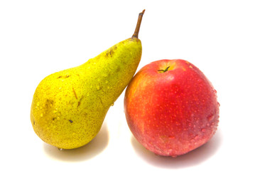 fresh pear and apple on white