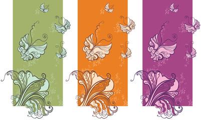 Bright cards with butterflies and leaves.