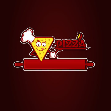 Hunk of pizza, logotype for pizzeria. Vector Illustration.