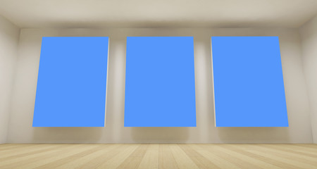 Clean school room with three blue chroma key backdrop, 3d art co