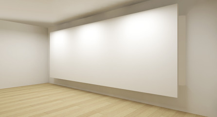 Clean gallery with white backdrop, 3d art