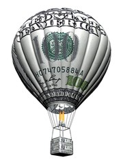  Hot air balloon with 100 dollar banknote isolated on white back