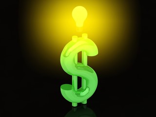 Obraz premium Money making idea. Dollar symbol with shine light bulb. 