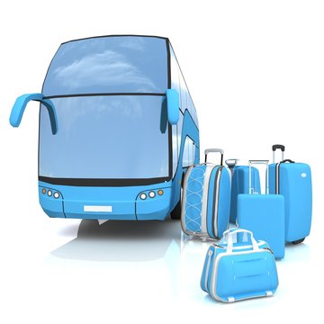 Bus and luggage on a white background