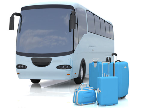 Bus and luggage on a white background