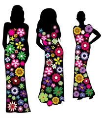 Fotobehang vector vrouwen in bloemenjurken © peony