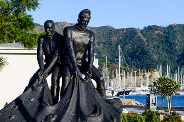 Fishermans's statue at Marmaris city embankment