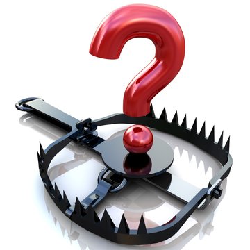 Risk concept. Sign question on bear trap.