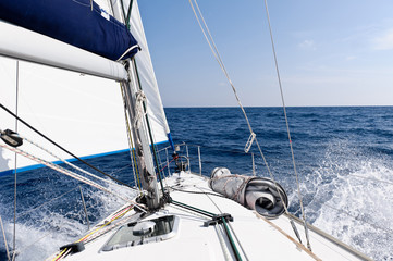 Speed sailing yacht in the sea - obrazy, fototapety, plakaty