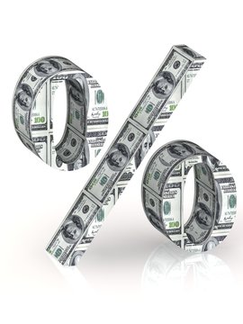 Percent symbol 100 dollar wrapped.