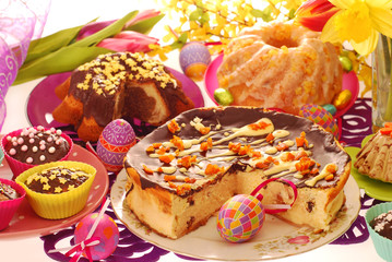 easter confectionery on festive table