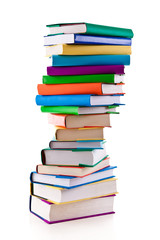 Pile of books on white background