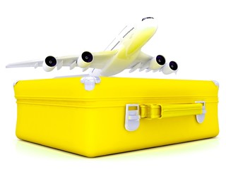 airliner and luggage on white background