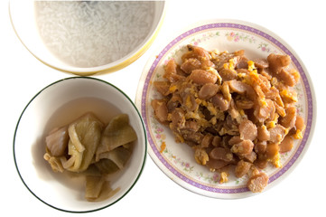 Thai set food -Pickle turnip fry  with egg and soft-boiled rice